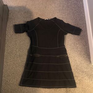Athleta Black Short-Sleeve Mini Dress with Zip Accents